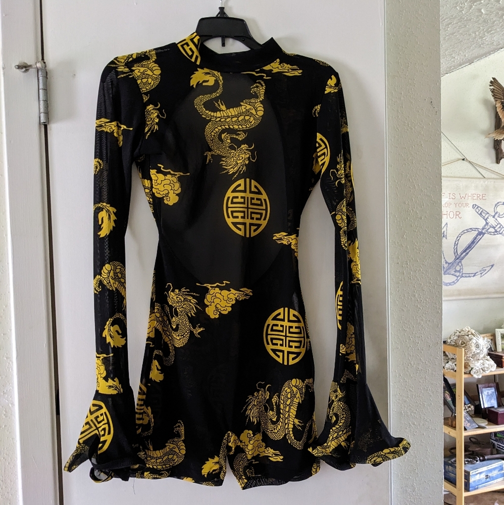 Designer print flared sleeve jumpsuit dress
